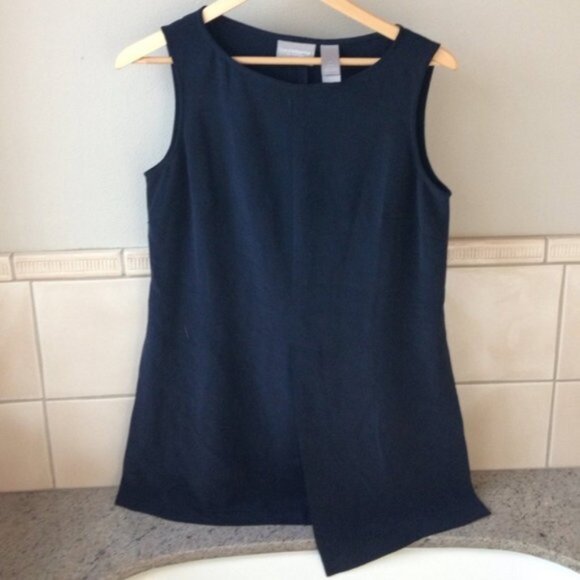 Vintage Liz Claiborne 100% silk bateau boatneck sleeveless tailored tunic blouse - Picture 1 of 4